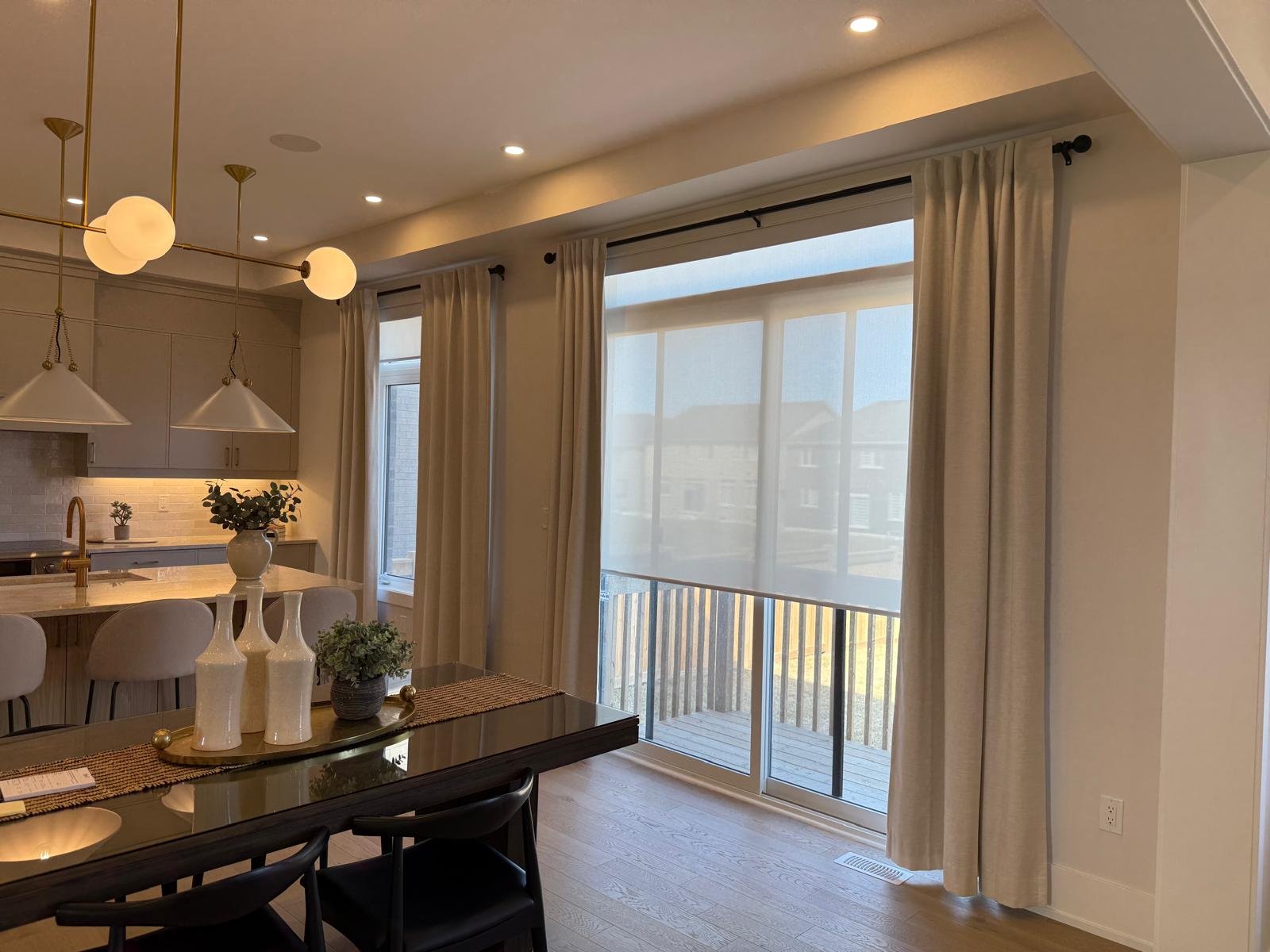 Toronto condo balcony drapery panels for floor-to-ceiling window