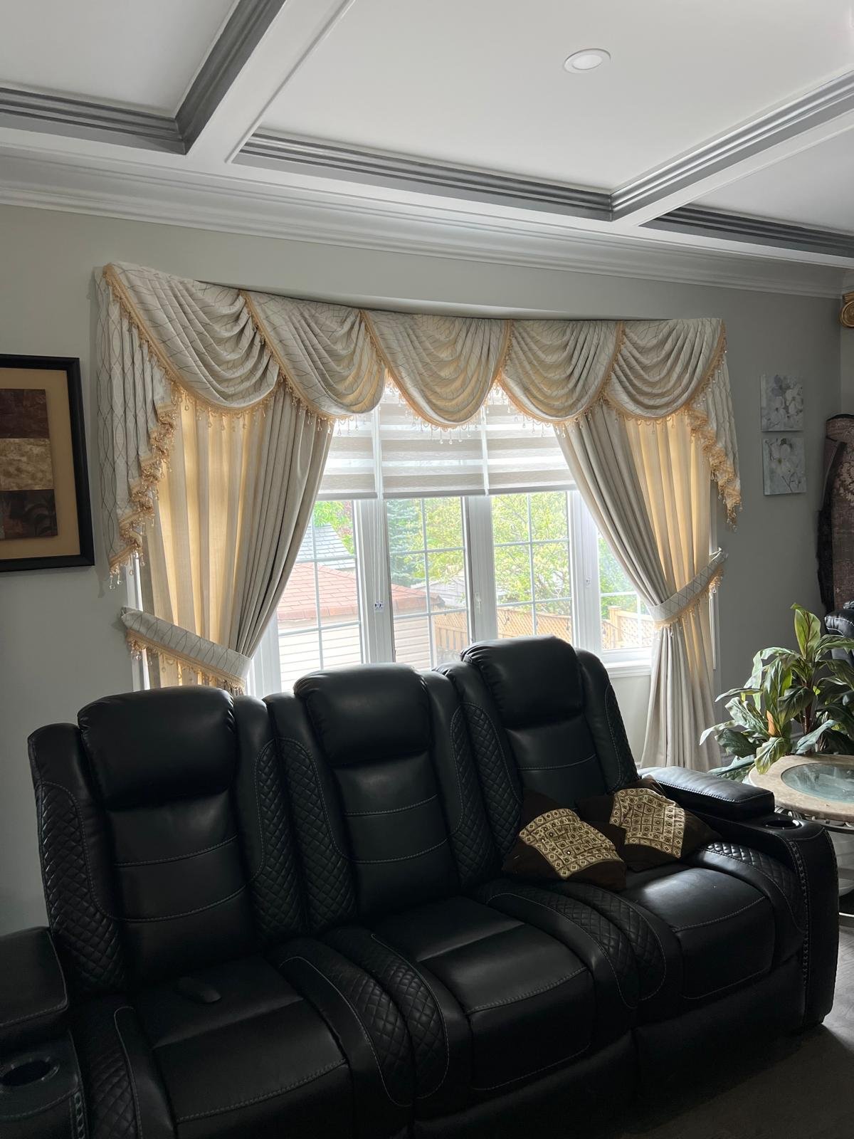 Vaughan living room custom drapery and window treatments