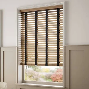 Wood and faux wood blinds for practical light control
